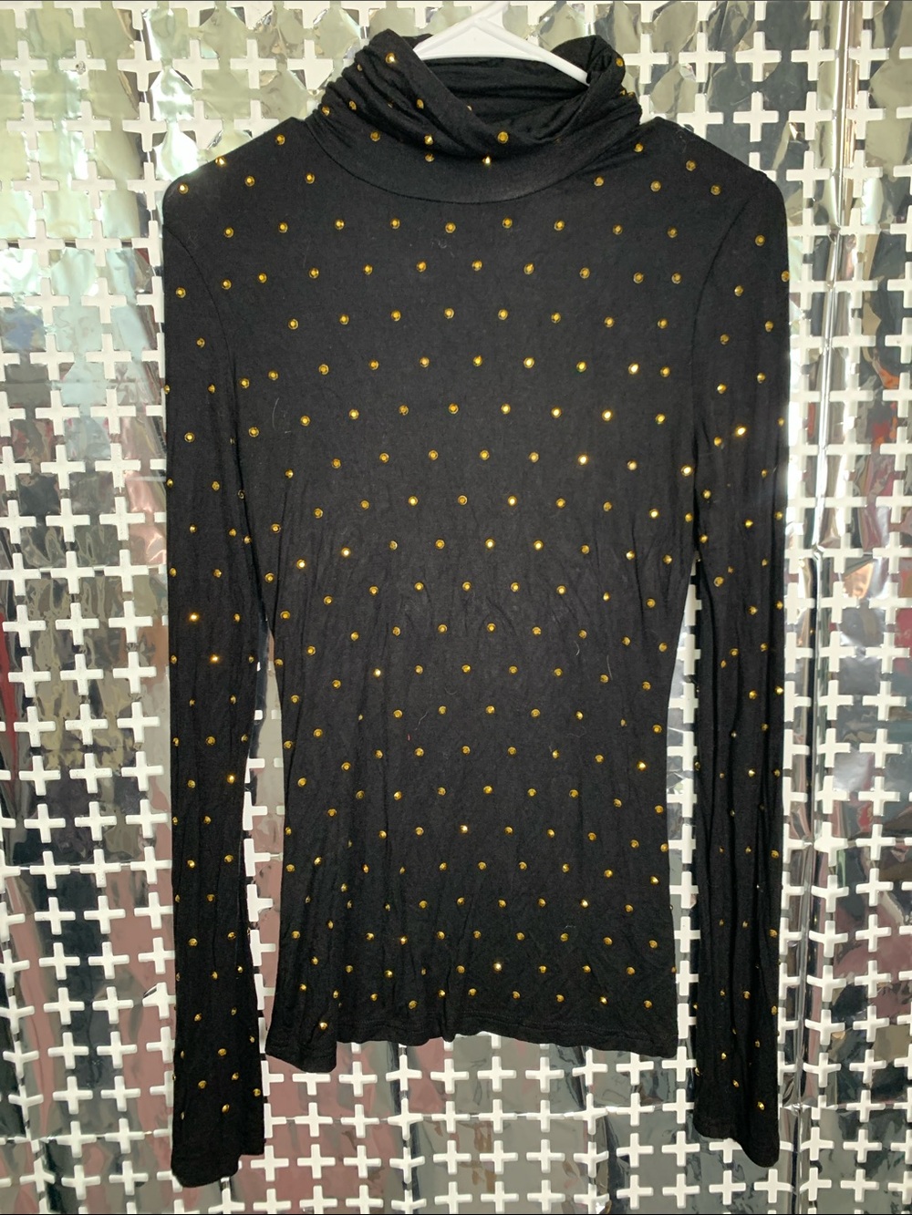 AKIRA Black Long-Sleeve Turtleneck with Gold Stud Dots